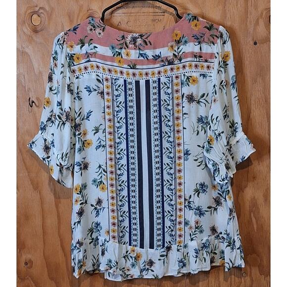 Lucky Brand Shirt Women's Medium Bohemian Floral Ruffle Cottagecore Lightweight - Picture 4 of 9